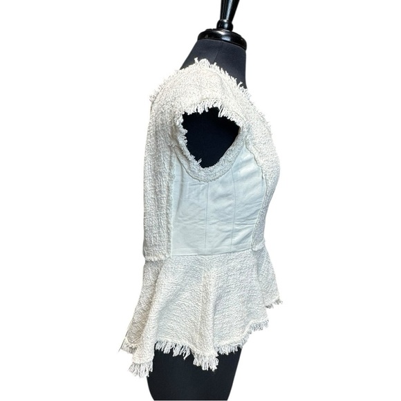 Rebecca Taylor Luxe White/Ivory Tweed & Leather Trim Peplum Top Size 4 NWT - Picture 3 of 8
